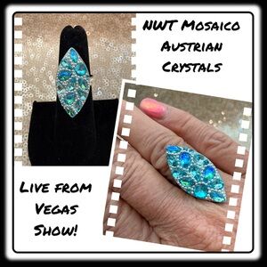 NWT Gorgeous Austrian Crystal / 925 Silver Adjustable ring from Mosaico